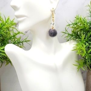 Gold & Gray Pompom Earrings
